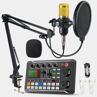 F998 Sound Card Cantilever Microphone Set Recording Karaoke Live Podcast Equipment Studio  Professional Microphone for Phone